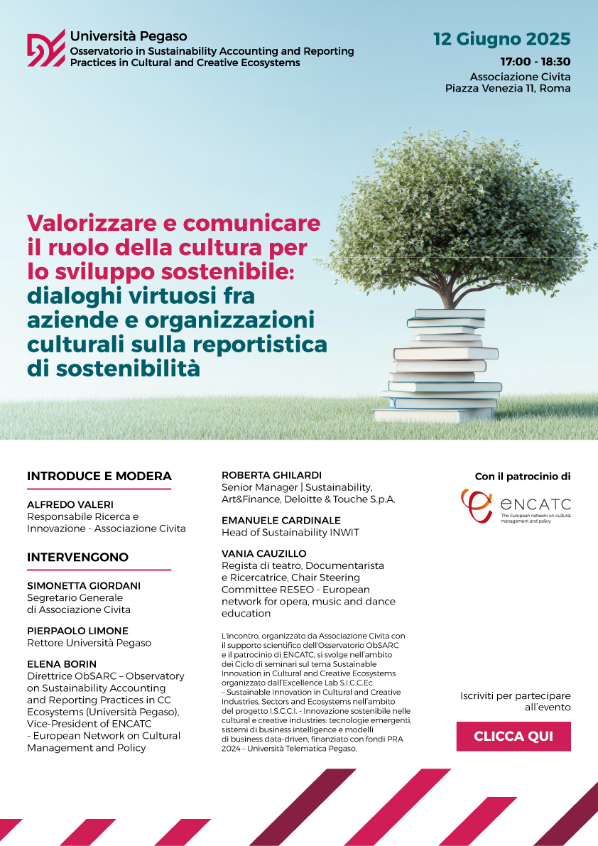 Valorizzare e comunicare il ruolo della cultura per lo sviluppo sostenibile: dialoghi virtuosi fra aziende e organizzazioni culturali sulla reportistica di sostenibilità – June 12, 2025